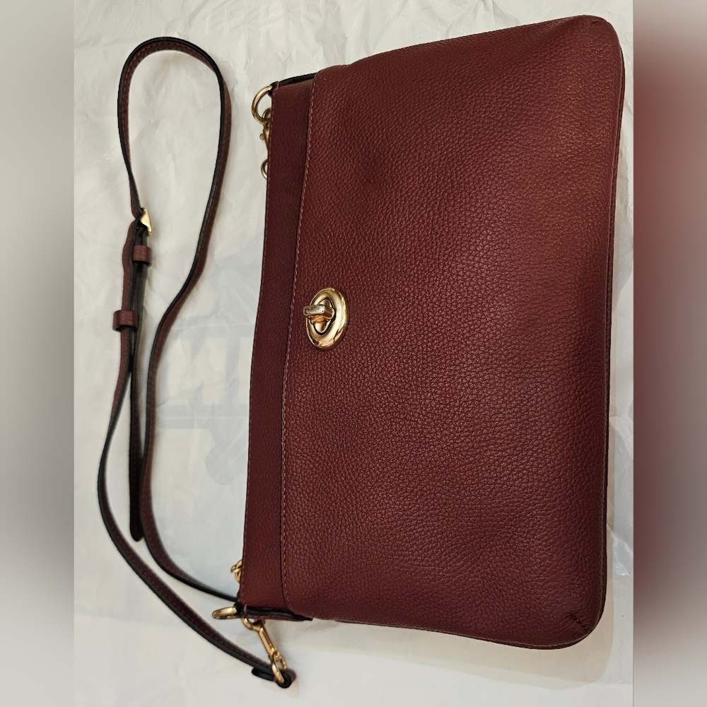 Coach Polly Pebbeled Grain Leather Crossbody in Maroon EUC - Picture 14 of 16
